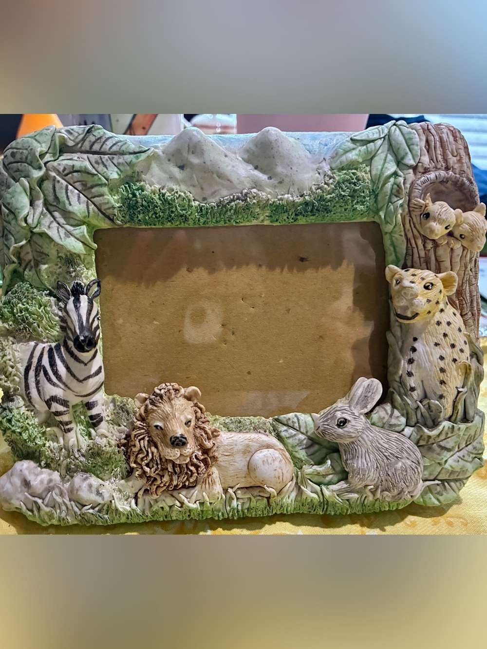African Safari on a Vintage 1991 Picture Frame NWT. Zebra,Lion, Leopard &